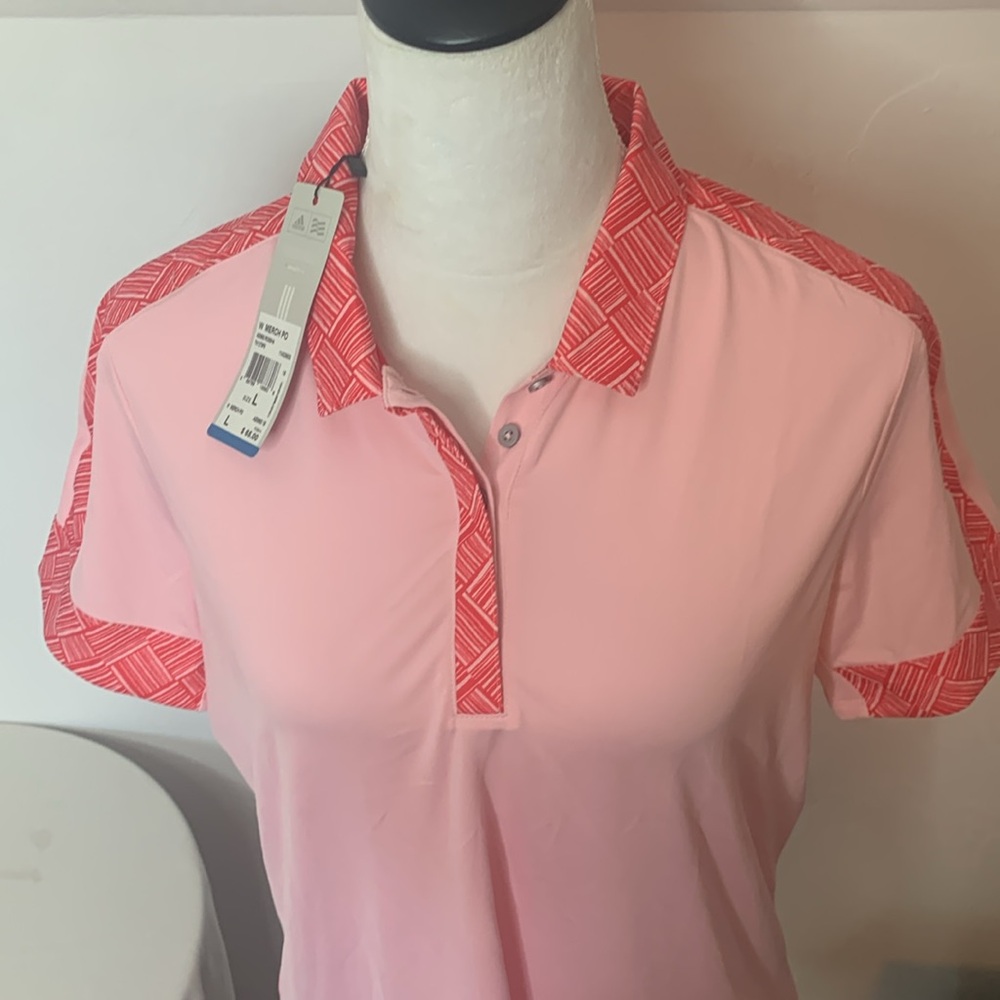 Adidas NWT Pink Patterned Climacool Golf Shirt Size L - Picture 3 of 10